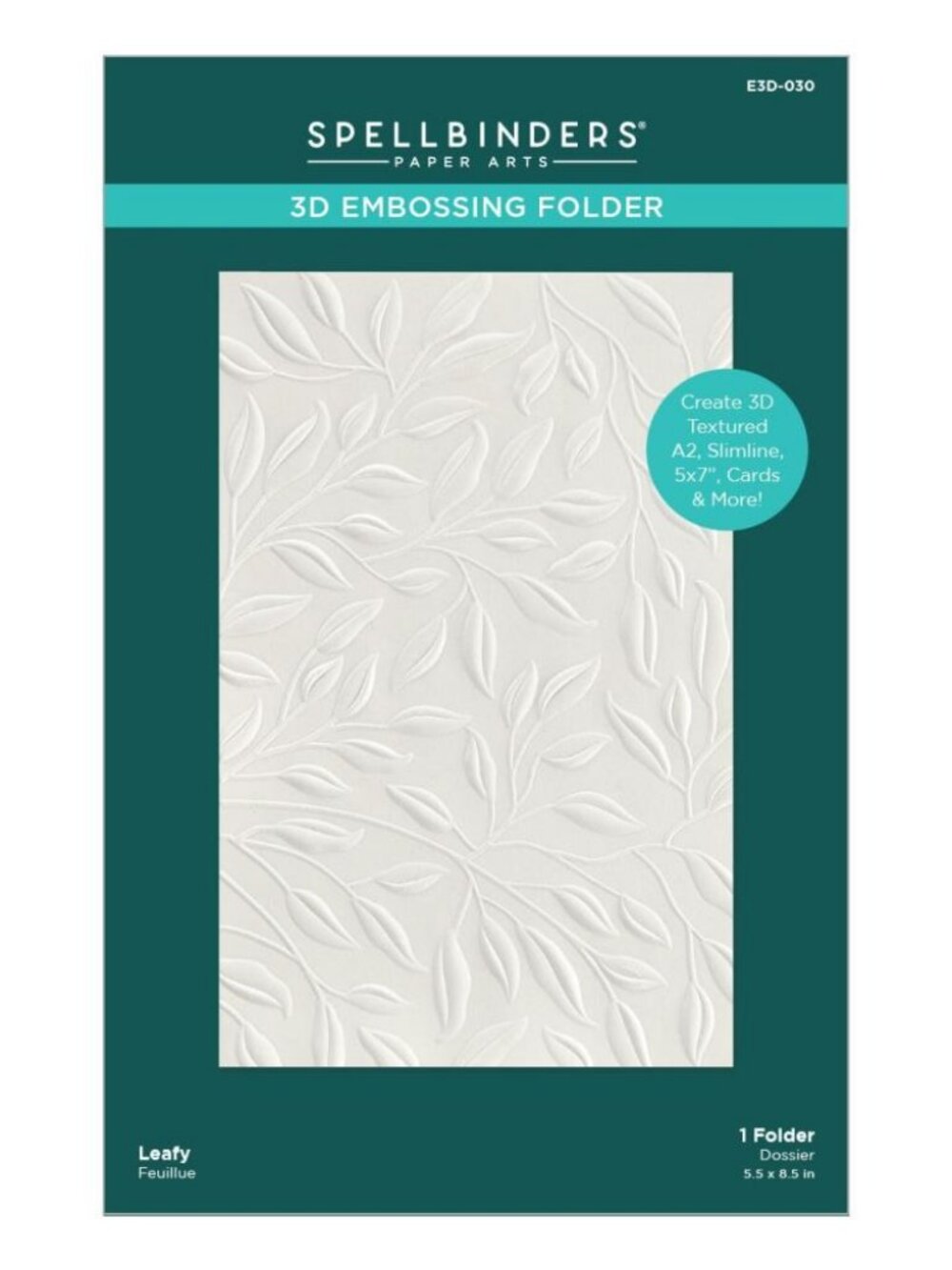 Spellbinders 3D Embossing Folder 5.5" X 8.5" - Leafy